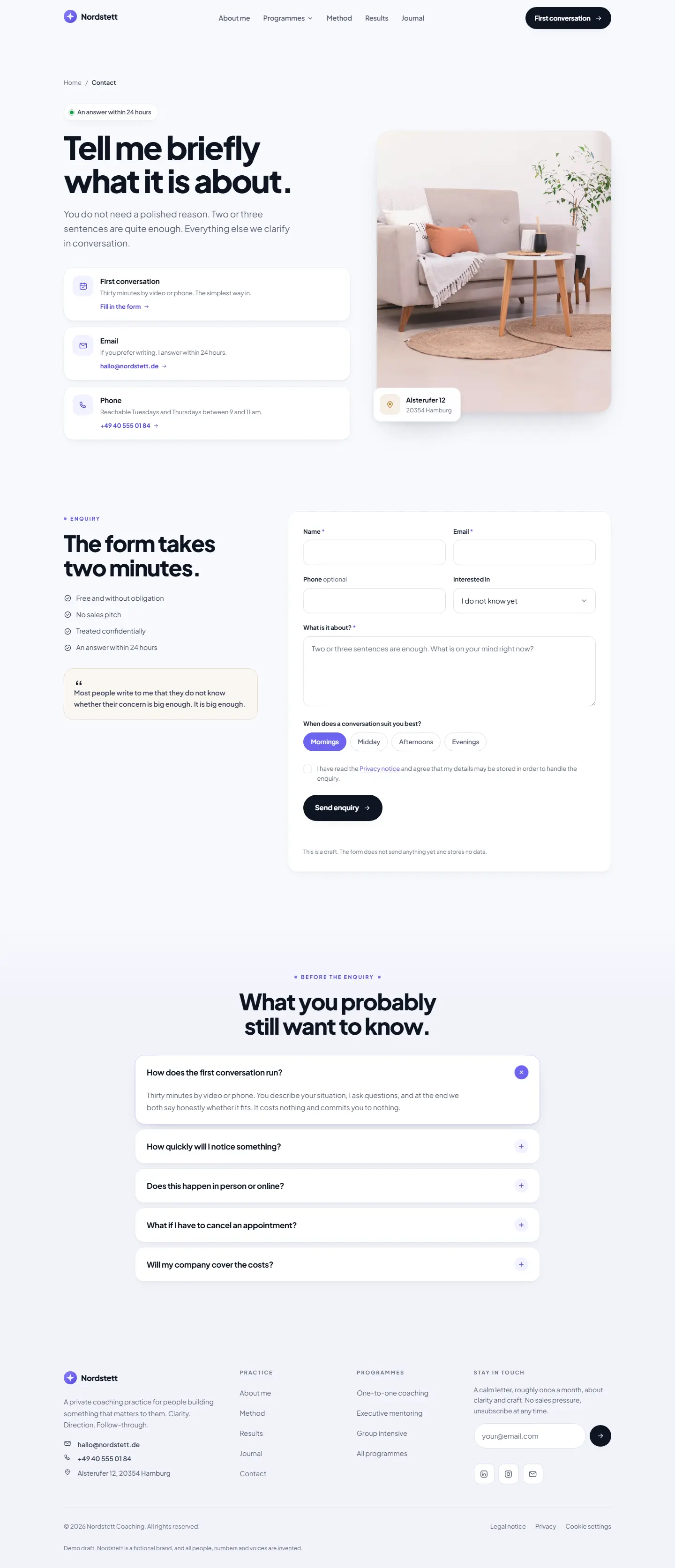 Contact page of the Nordstett template