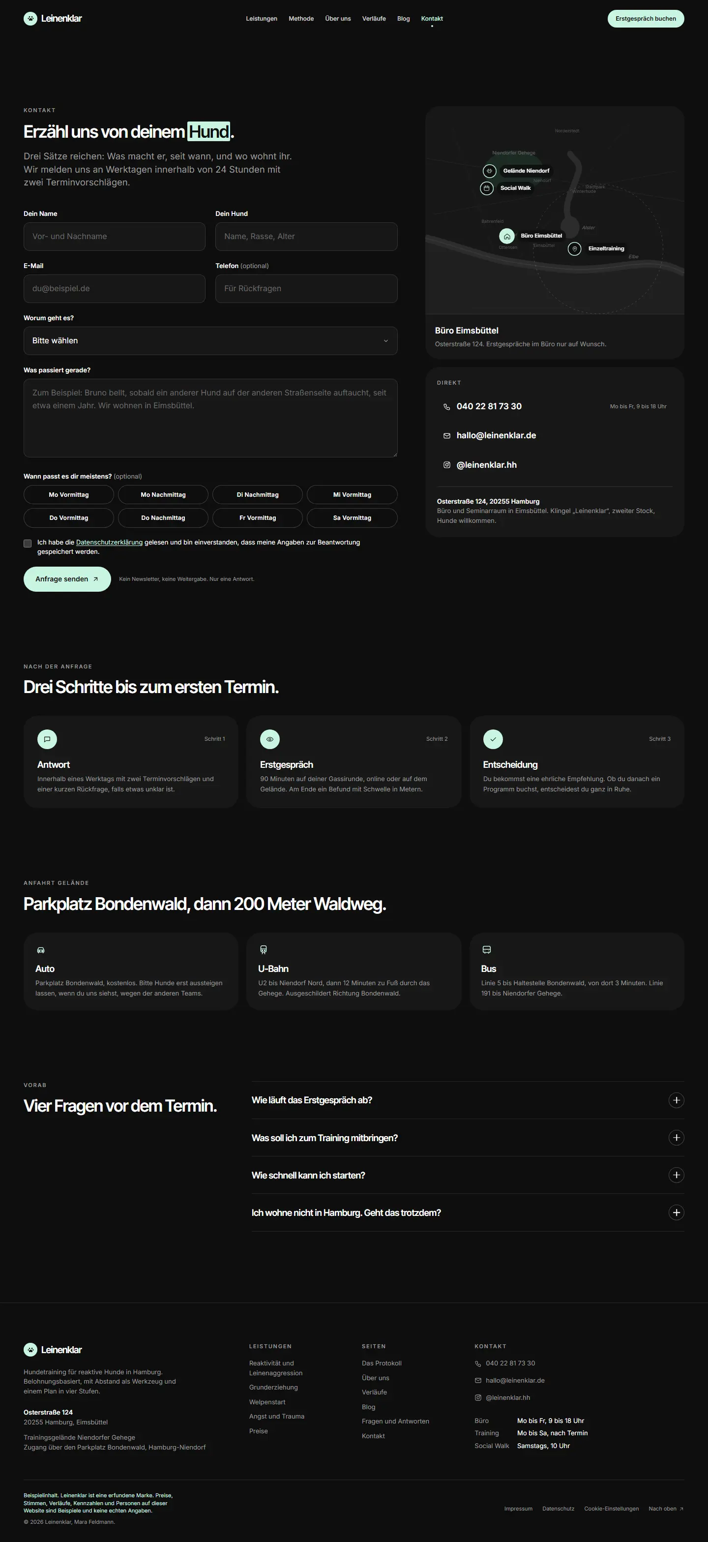 Formular mit Terminwahl des Templates Leinenklar