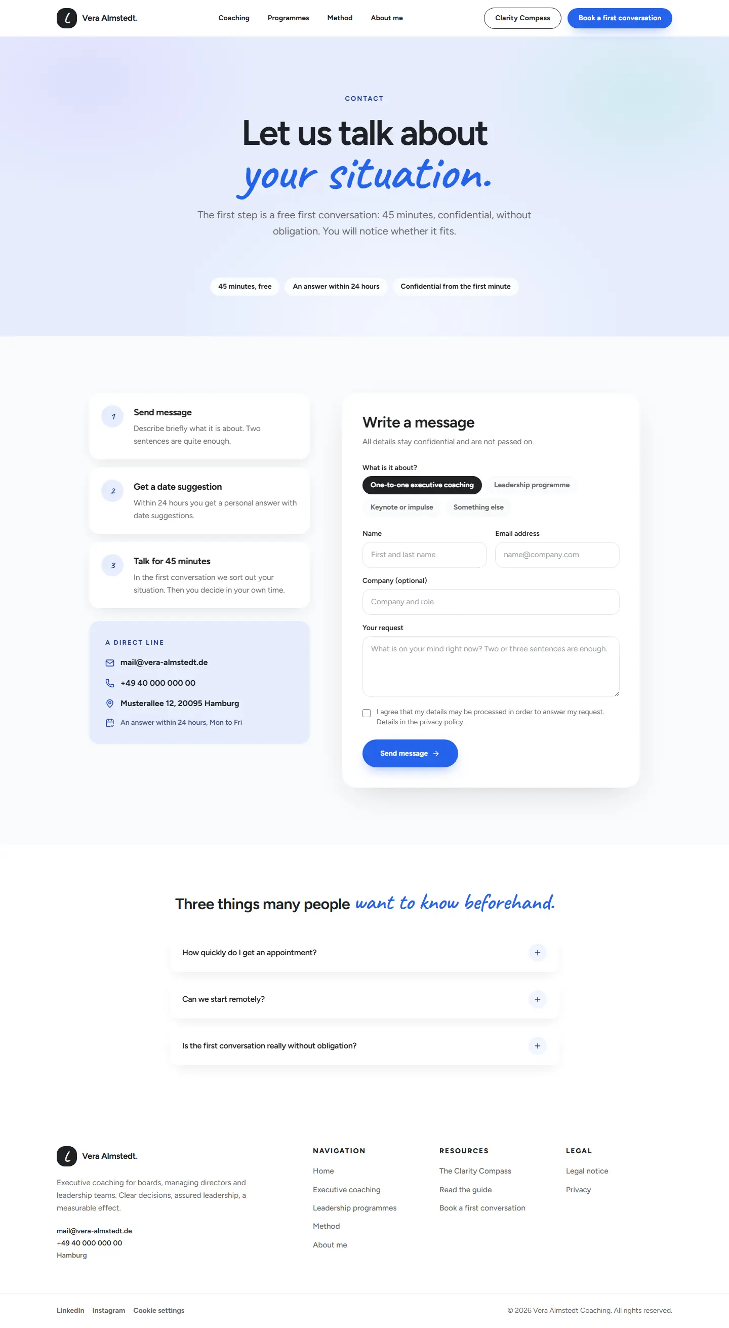 Contact page of the Almstedt template