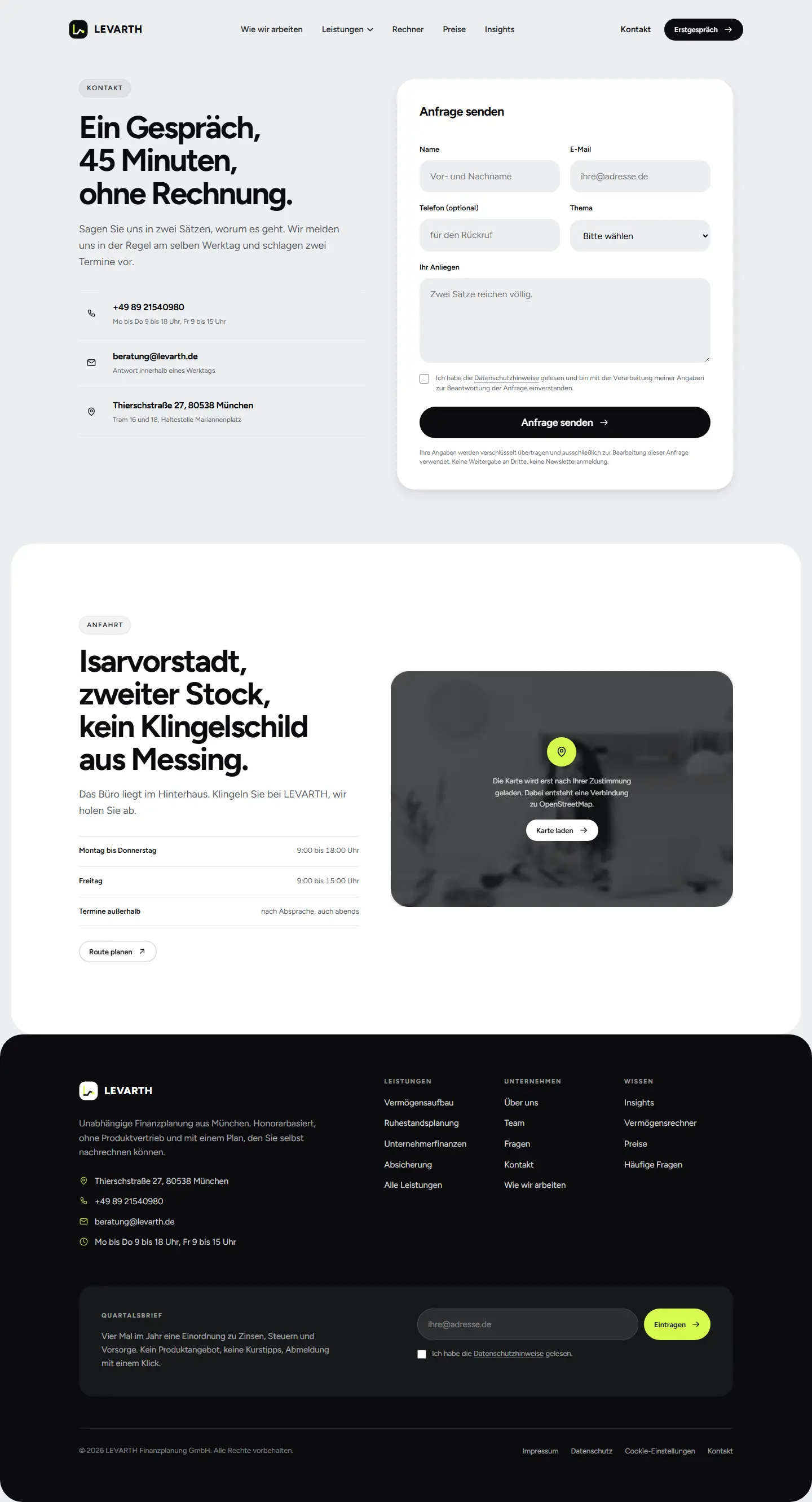 Kontakt mit Klick-Karte des Templates Levarth