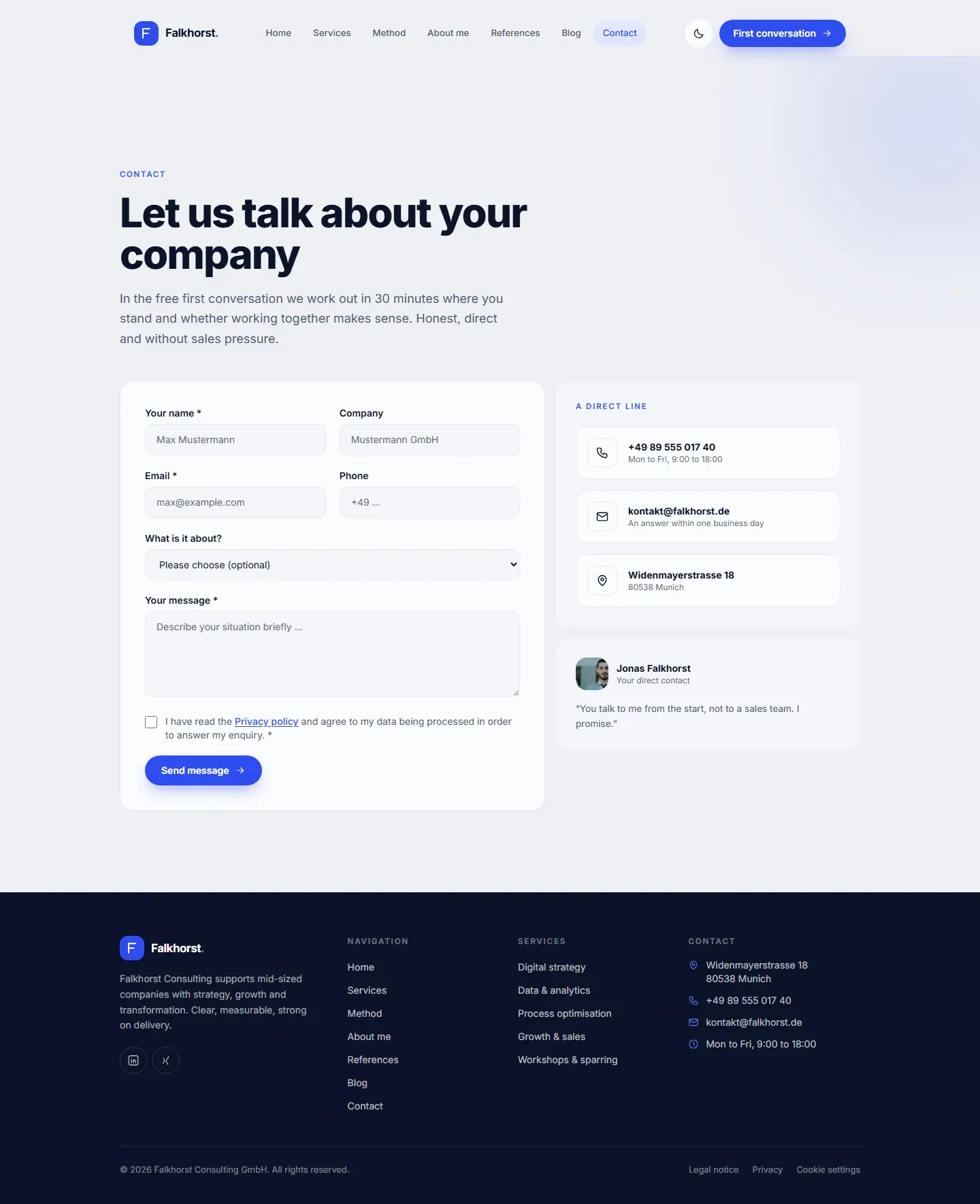 Contact page of the Falkhorst template