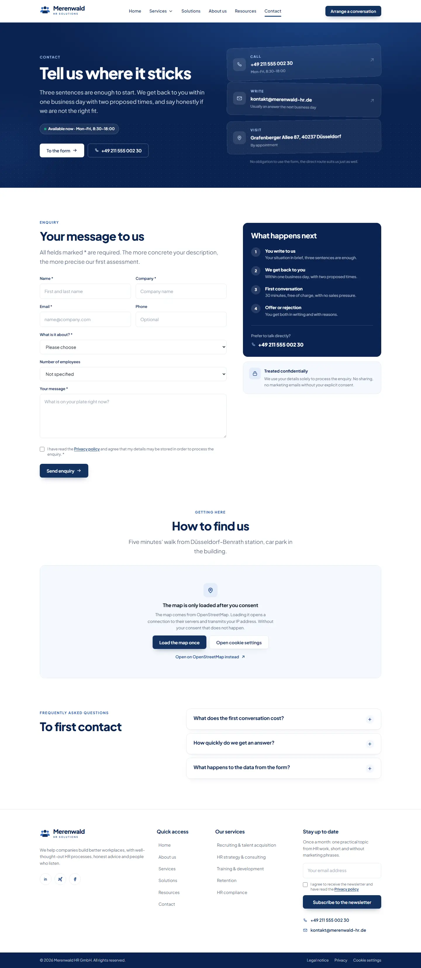 Contact page of the Merenwald template