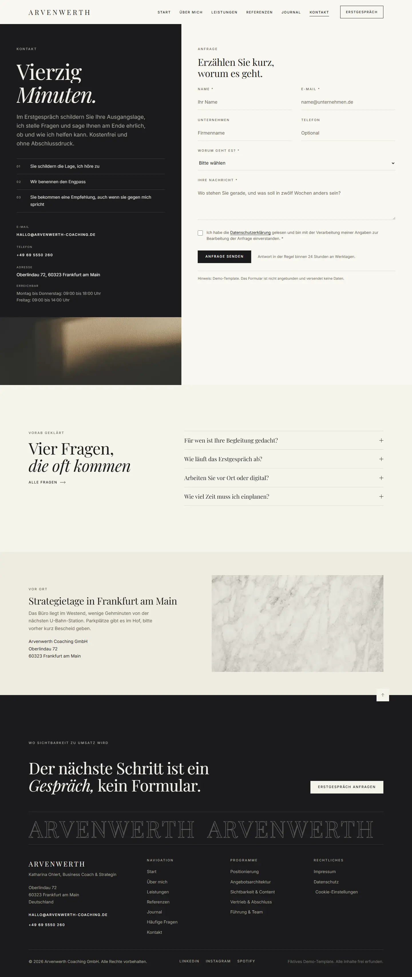 Kontakt des Templates Arvenwerth