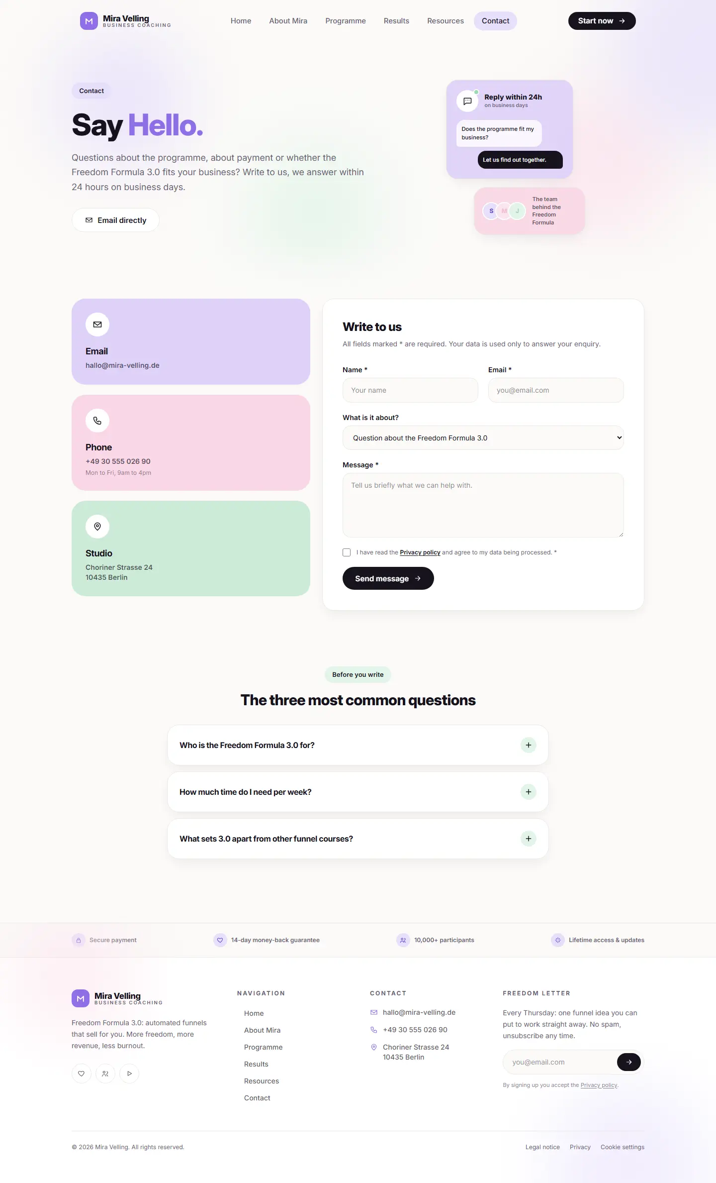 Contact page of the Velling template