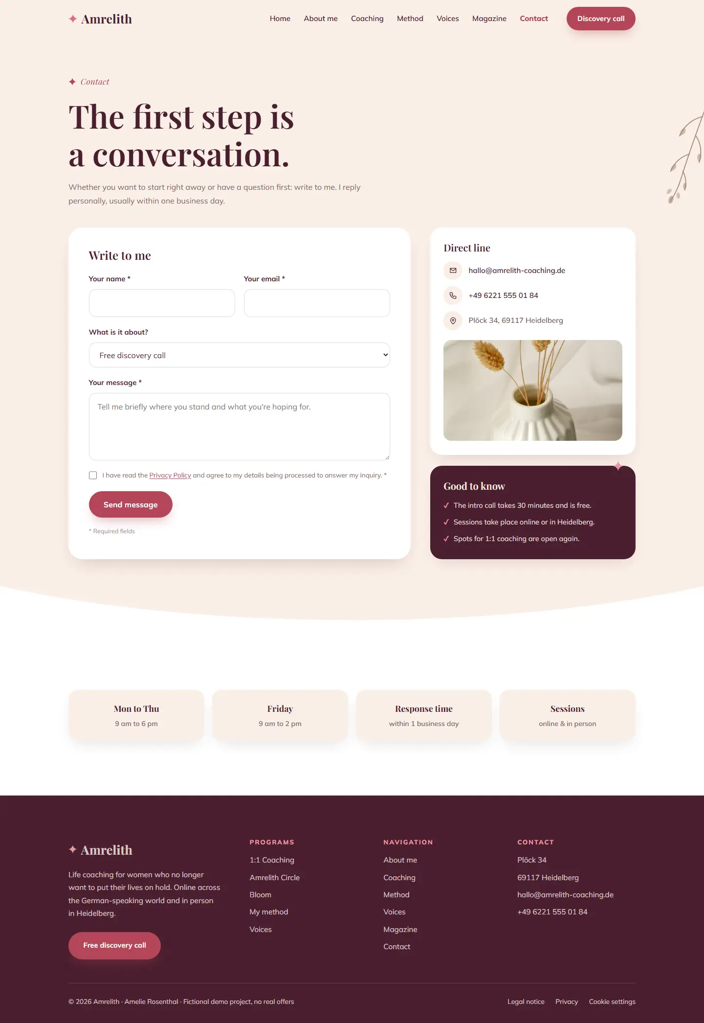 Contact page of the Amrelith template