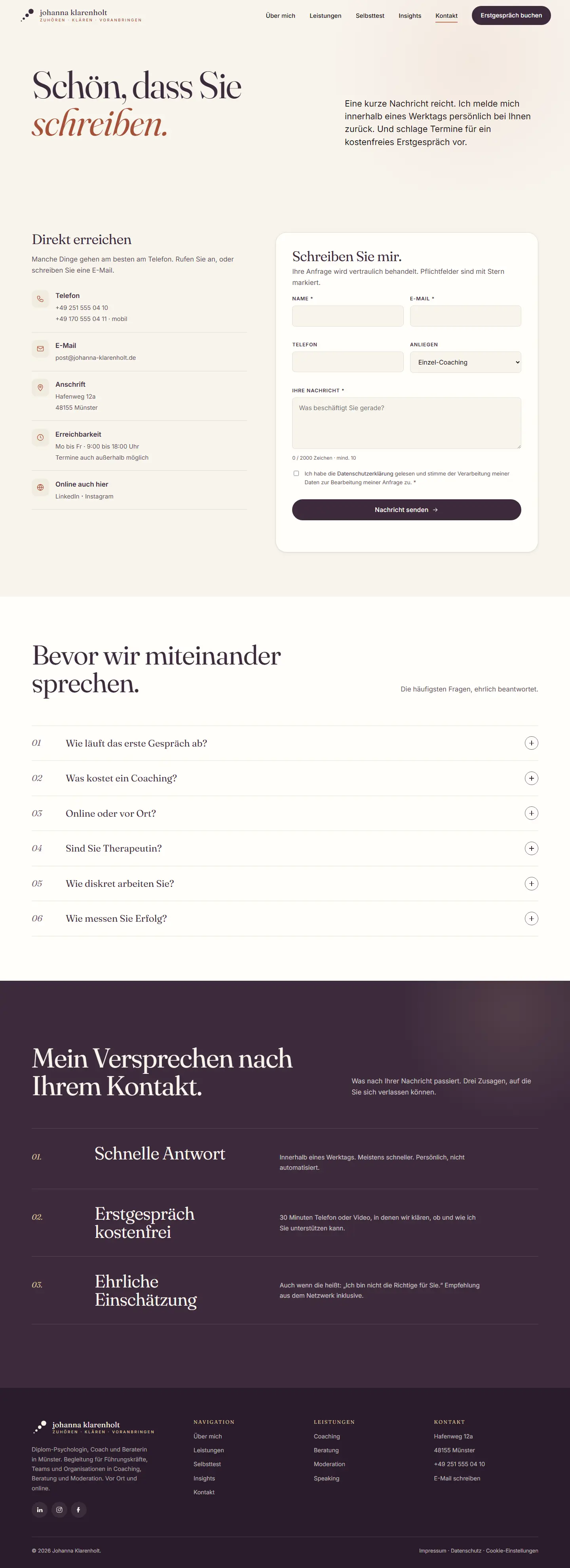 Kontakt des Templates Klarenholt
