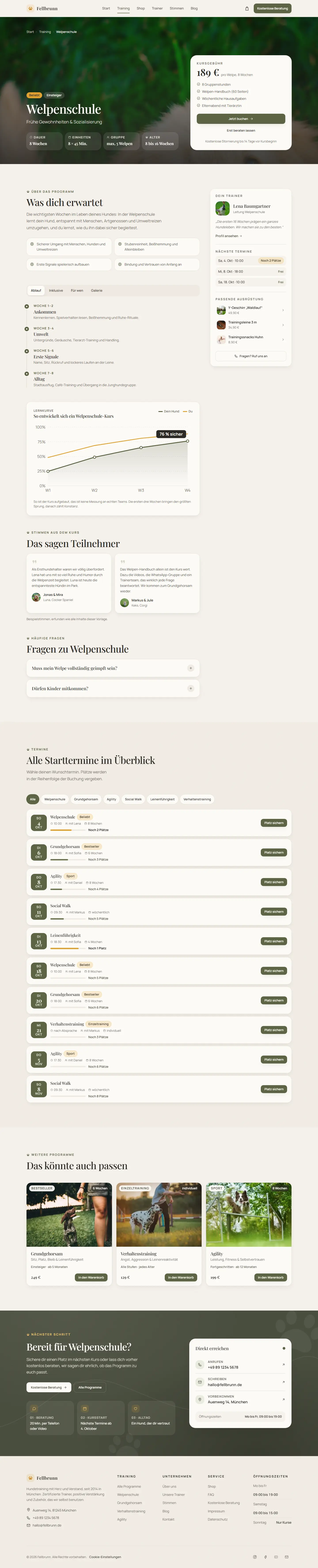 Eine Kursseite, die den Ablauf zeigt des Templates Fellbrunn