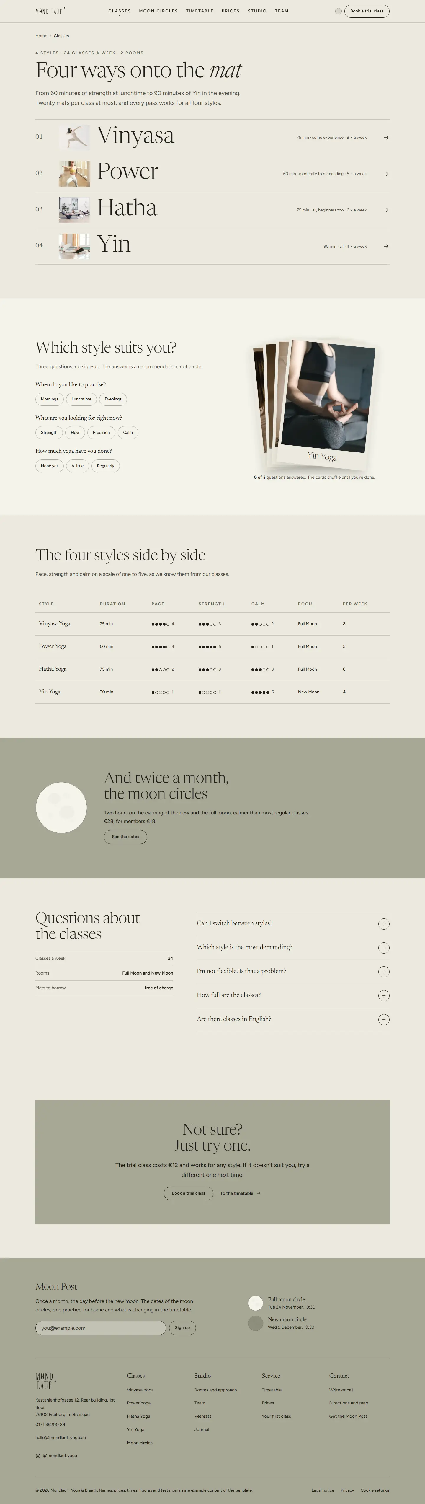 Classes, subpage of the Mondlauf template
