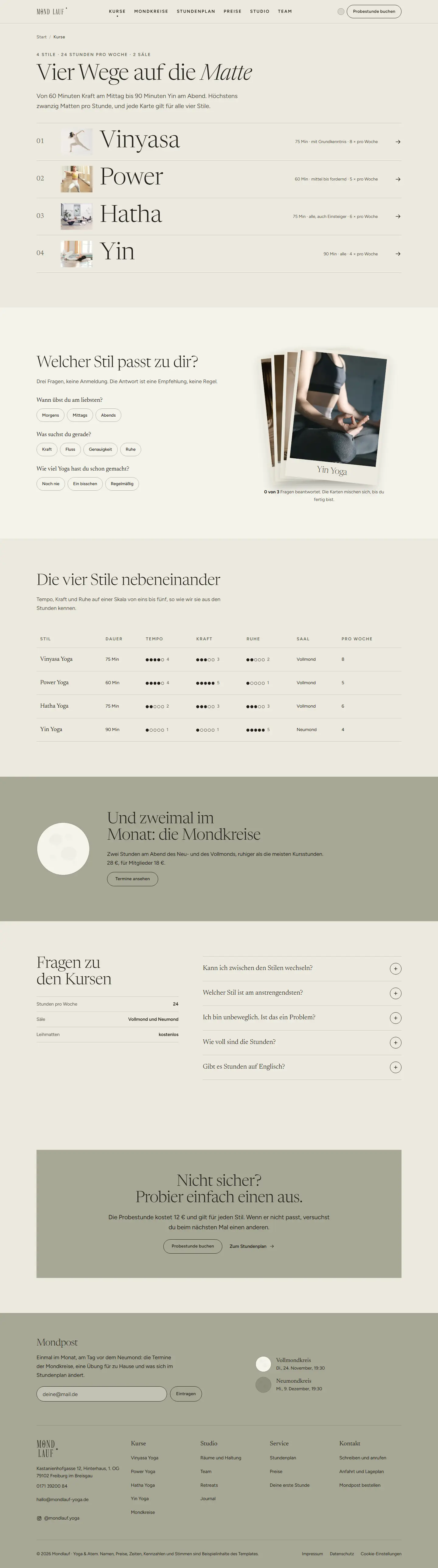 Kurse, Unterseite des Templates Mondlauf