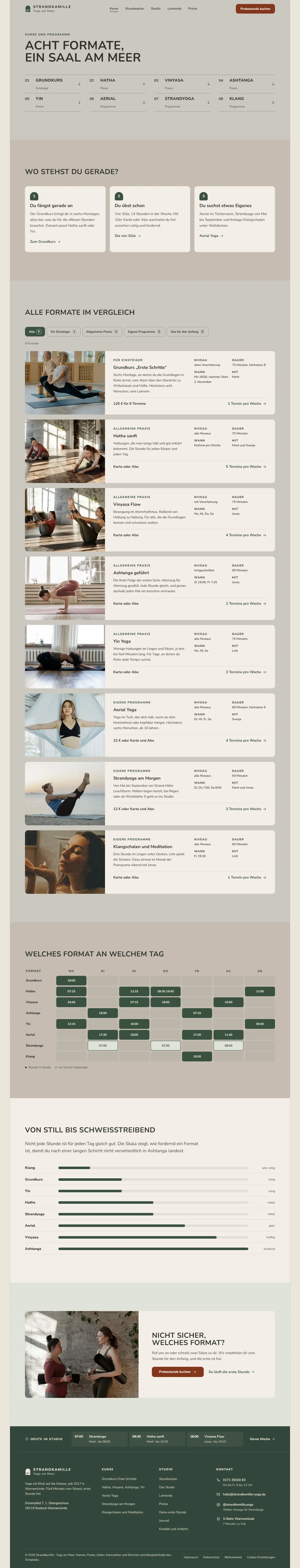Kurse, Unterseite des Templates Strandkamille