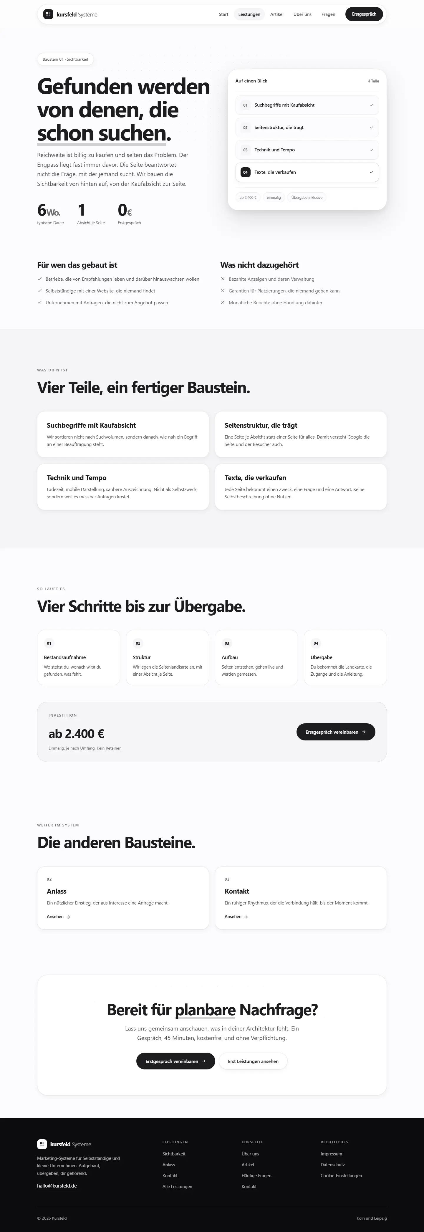 Leistungs-Detailseite des Templates Kursfeld