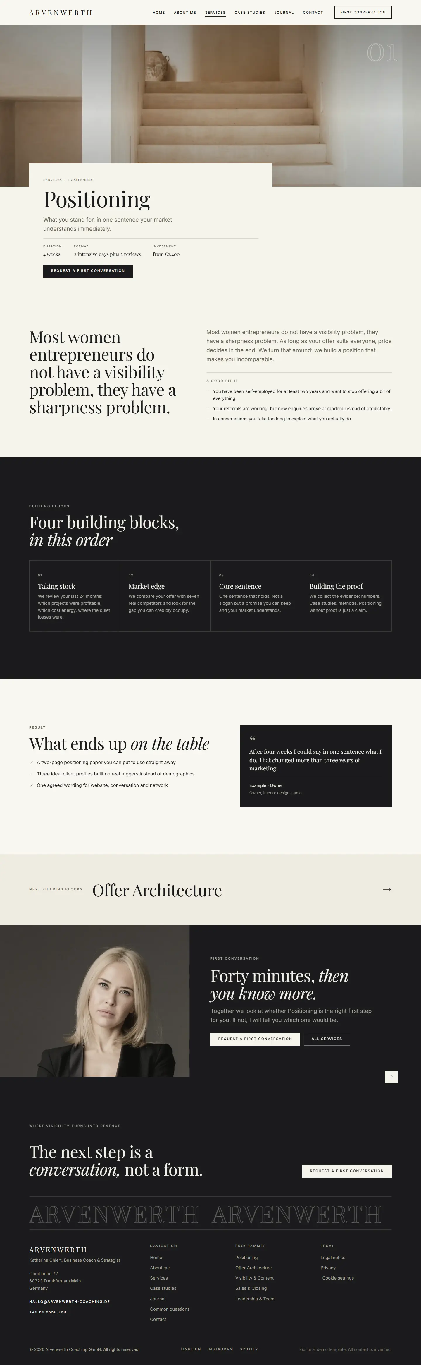 Building block page of the Arvenwerth template