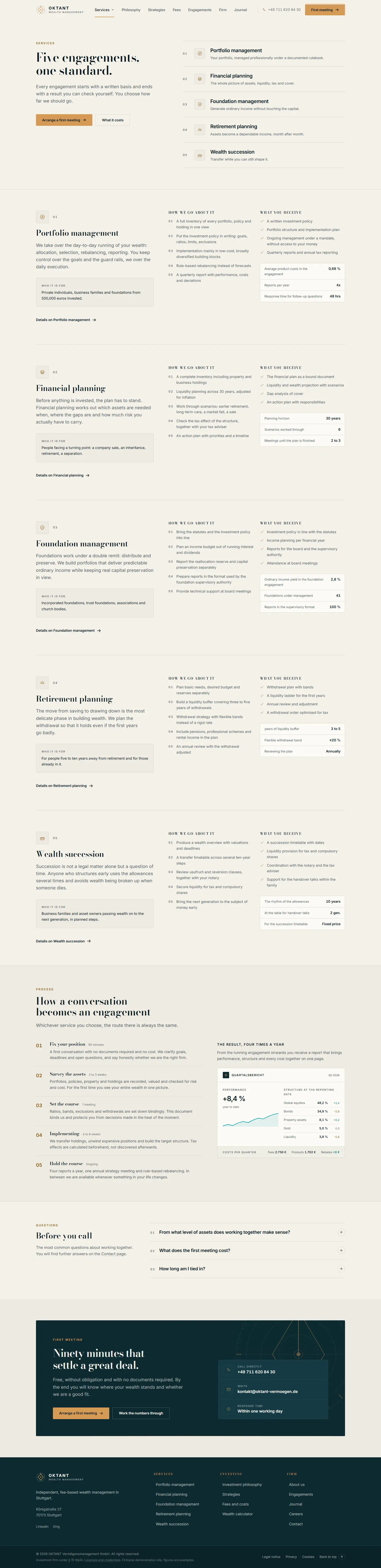 Services page of the Oktant template with five service fields