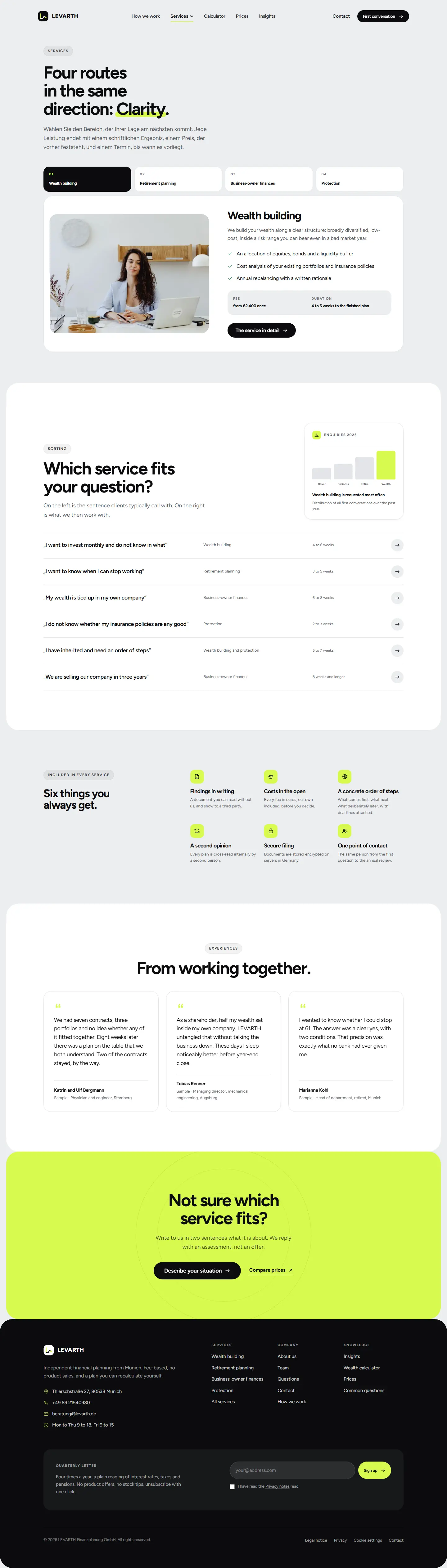 Services page of the Levarth template with four service fields
