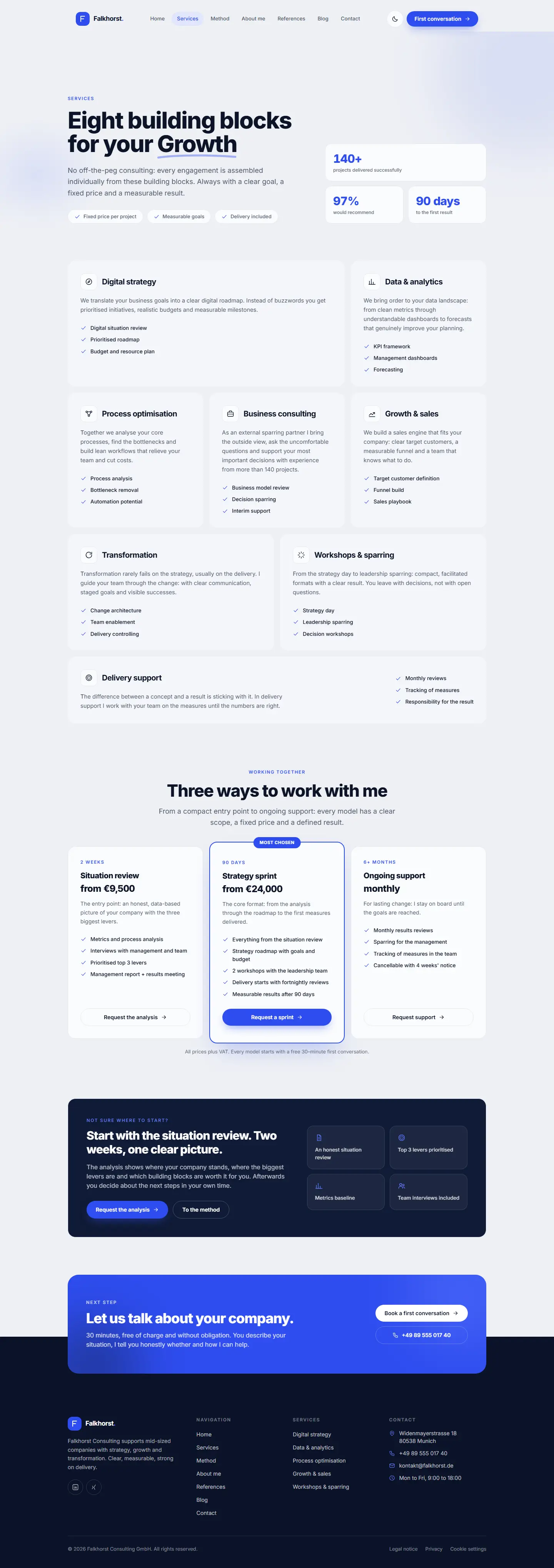 Services page of the Falkhorst template