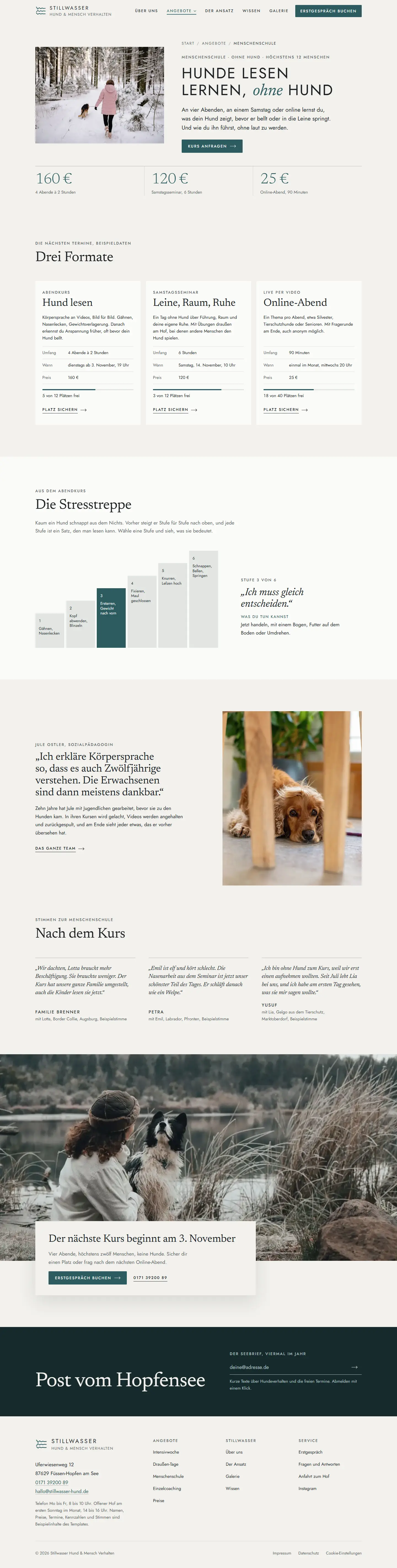 Menschenschule, Unterseite des Templates Stillwasser