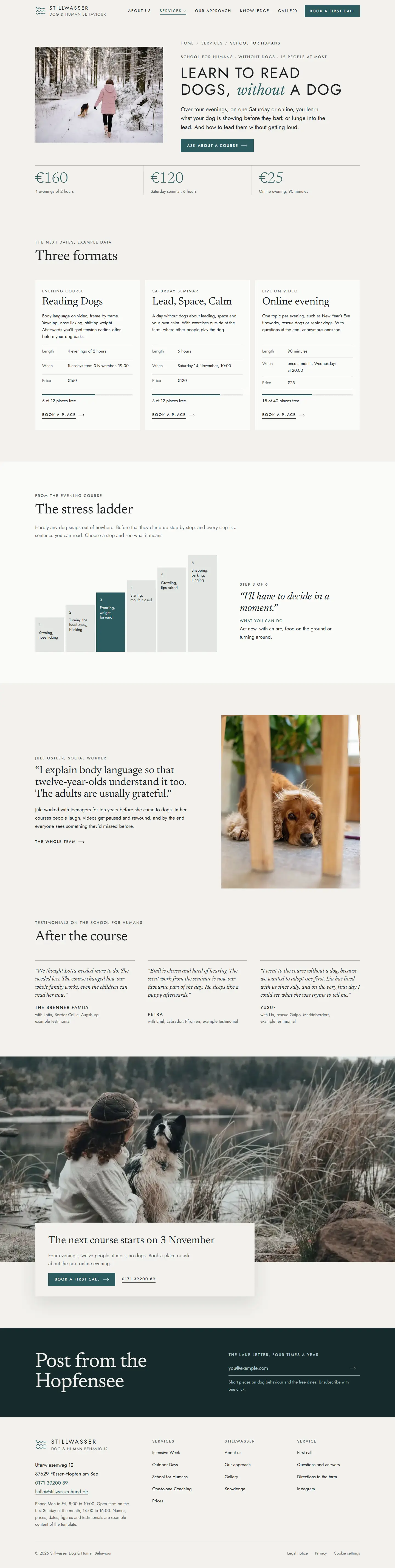 School for Humans, subpage of the Stillwasser template
