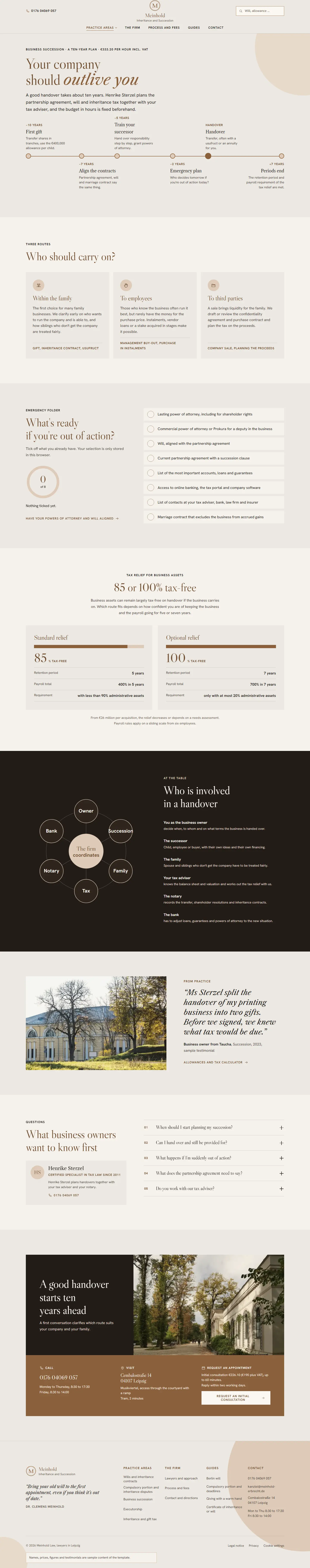 Business succession, subpage of the Meinhold template