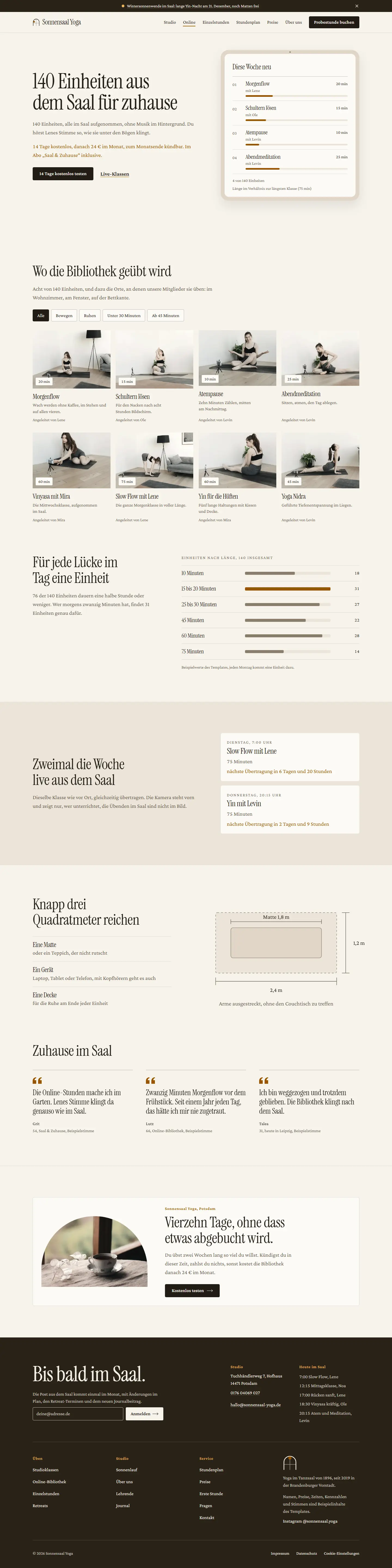 Online, Unterseite des Templates Sonnensaal