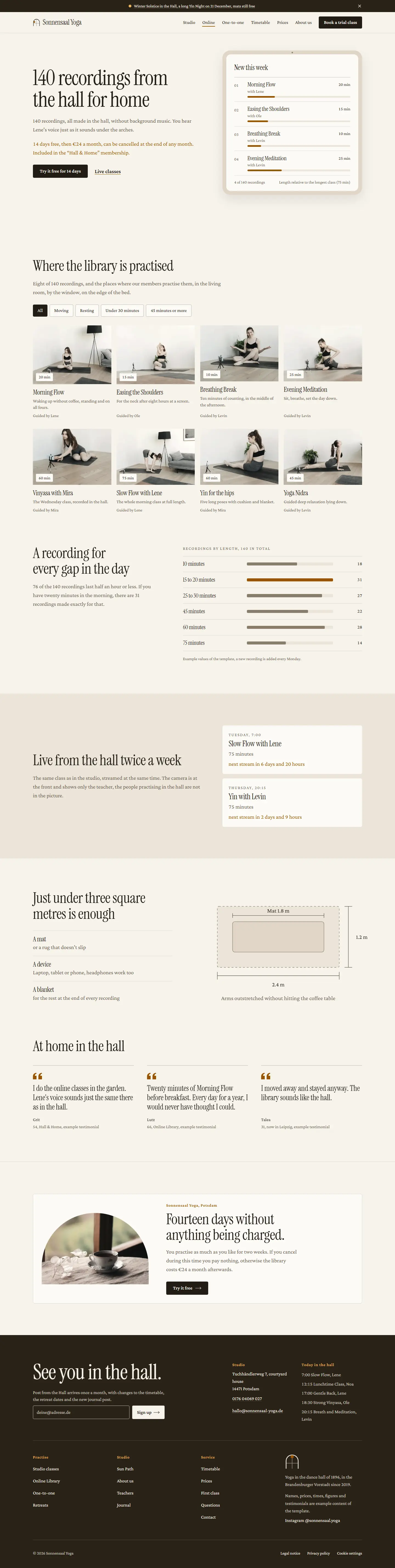 Online, subpage of the Sonnensaal template