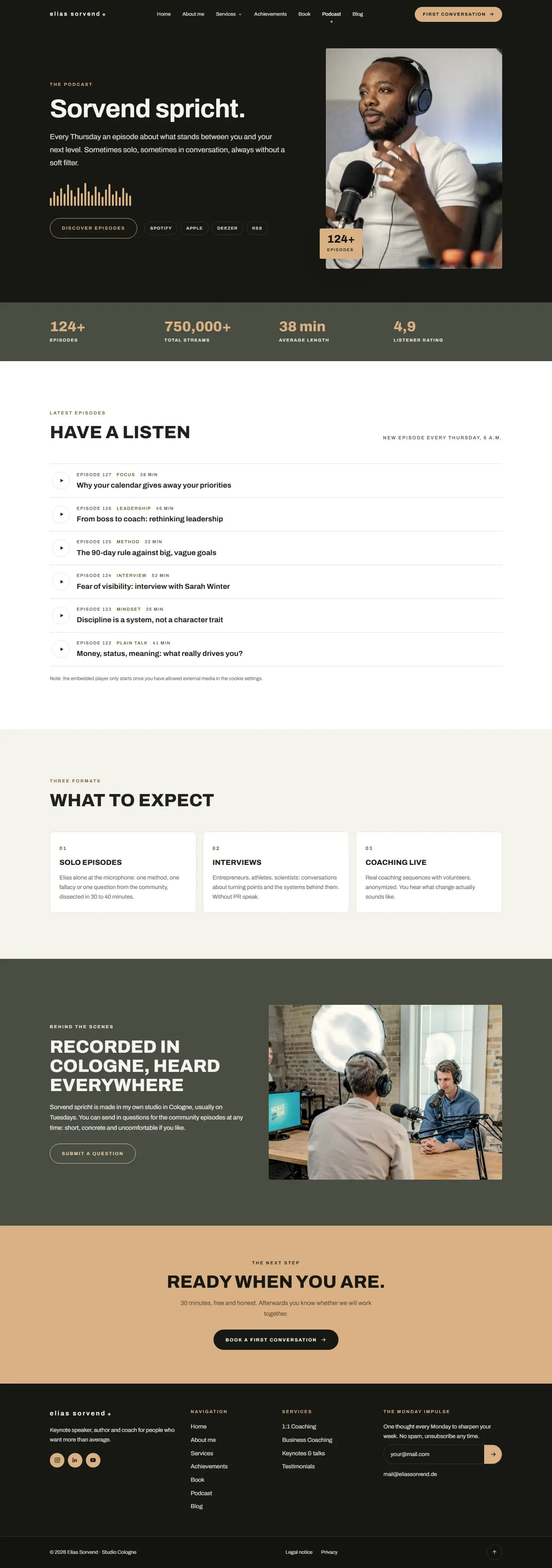 Podcast page of the Sorvend template