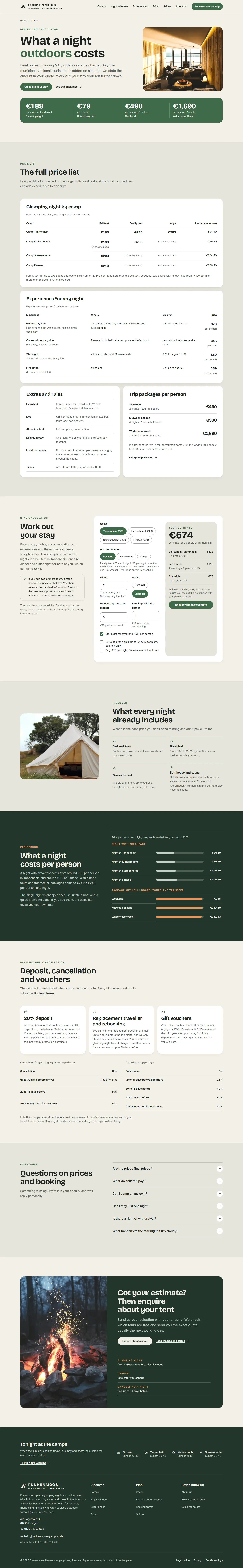 Prices, subpage of the Funkenmoos template