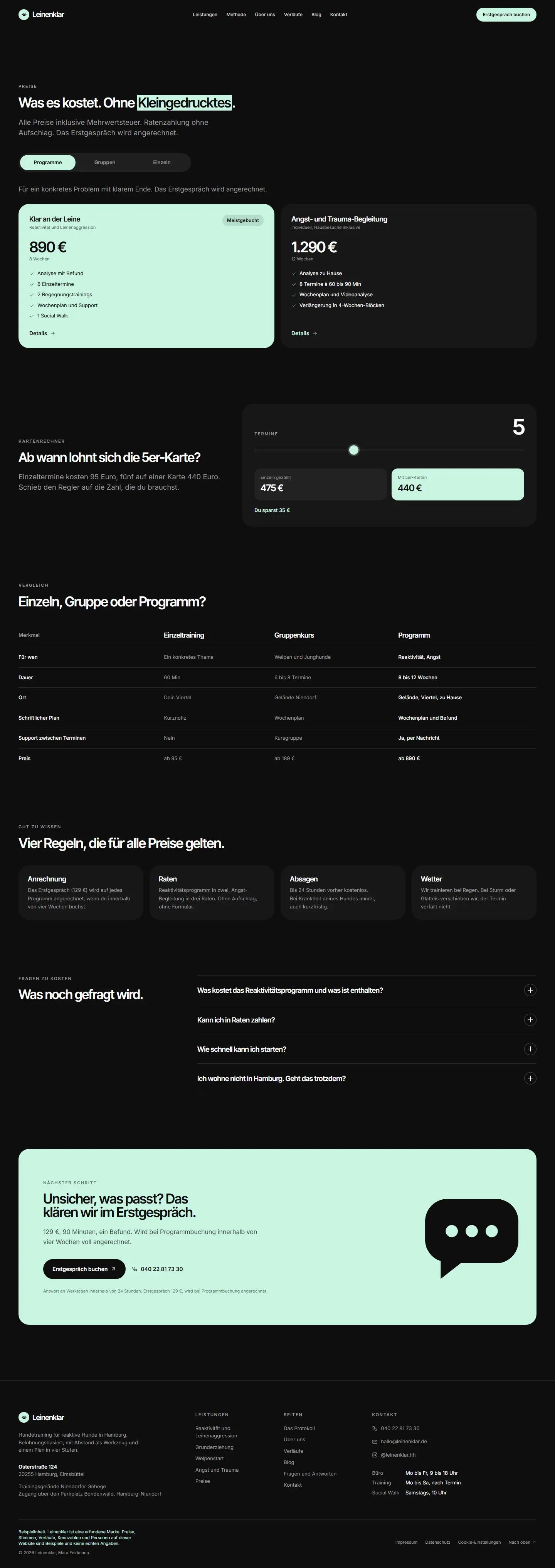 Preise mit Kartenrechner des Templates Leinenklar