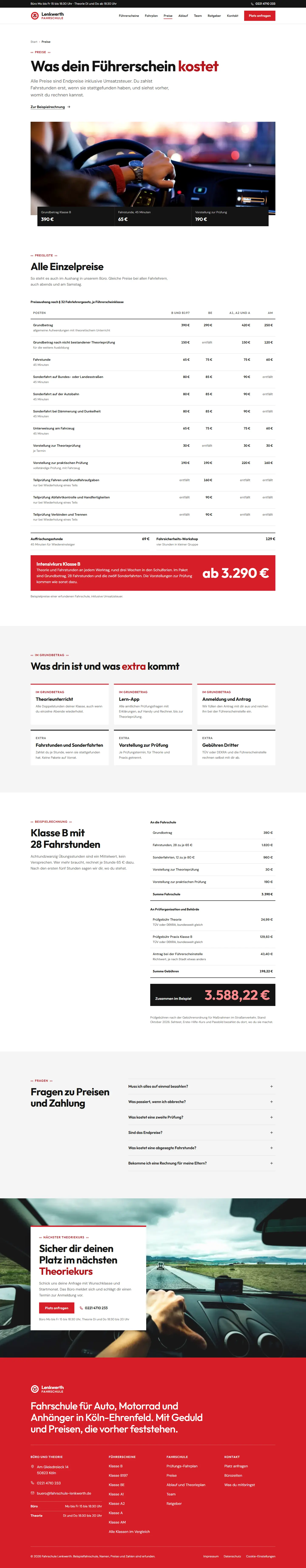 Preise, Unterseite des Templates Lenkwerth
