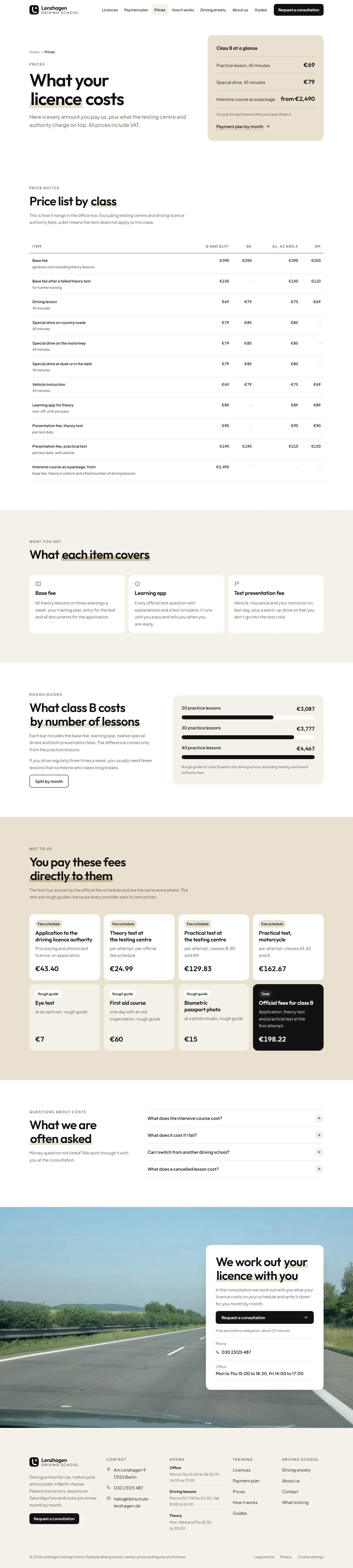 Prices, subpage of the Lenzhagen template