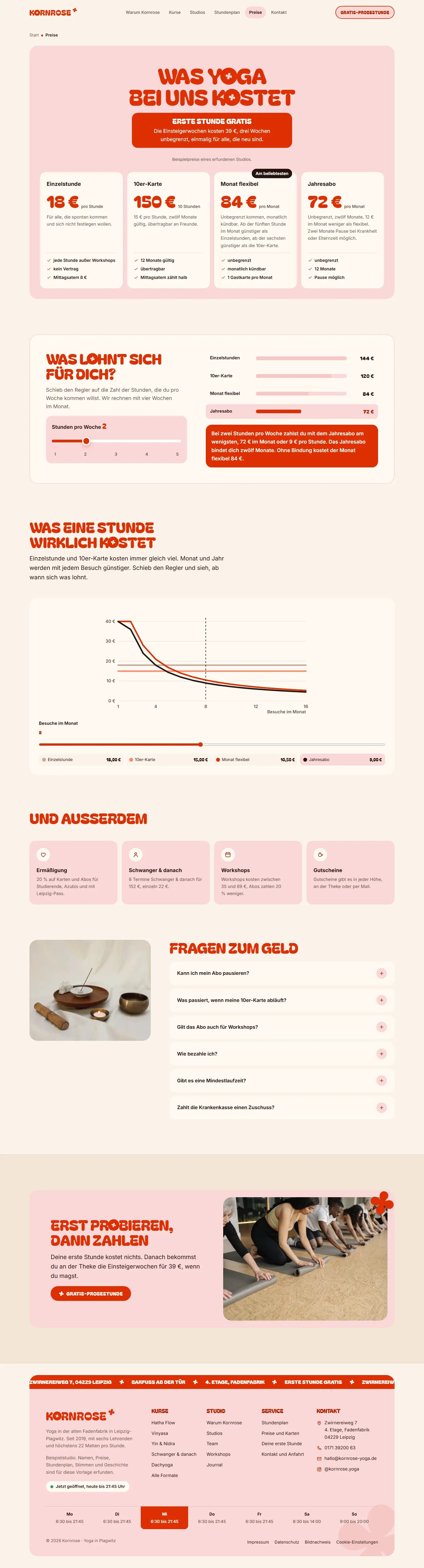 Preise, Unterseite des Templates Kornrose