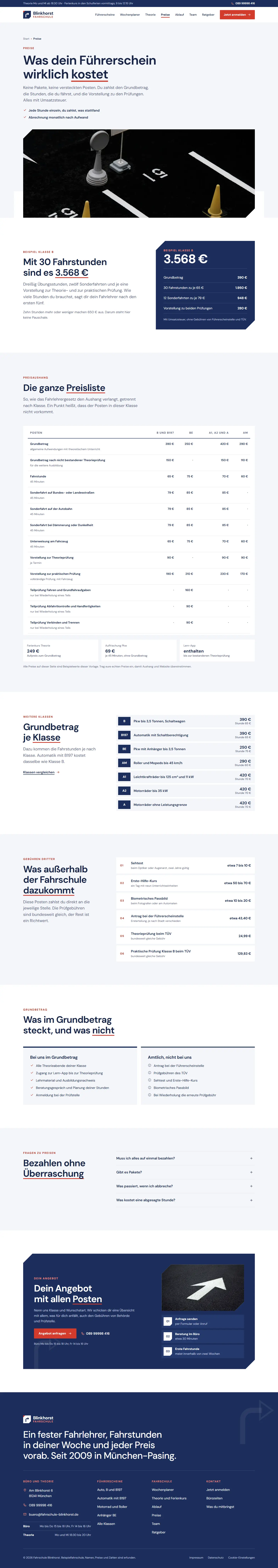 Preise, Unterseite des Templates Blinkhorst