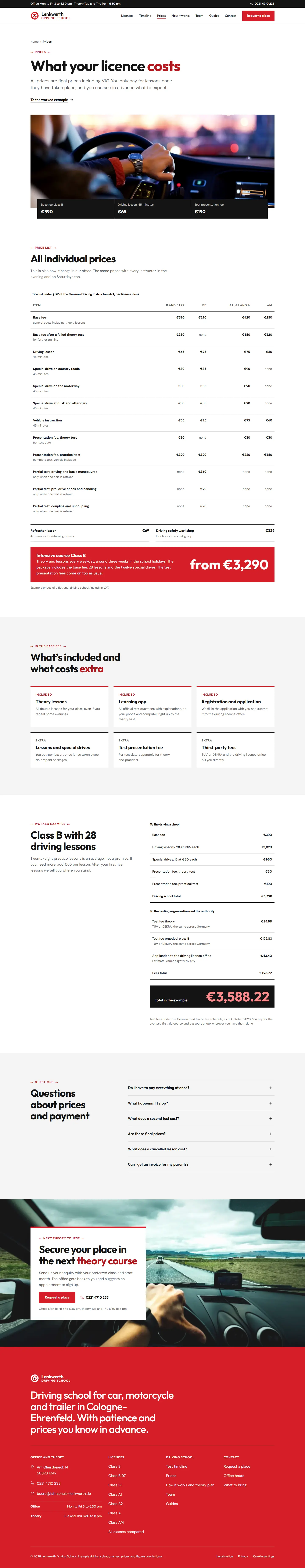 Prices, subpage of the Lenkwerth template