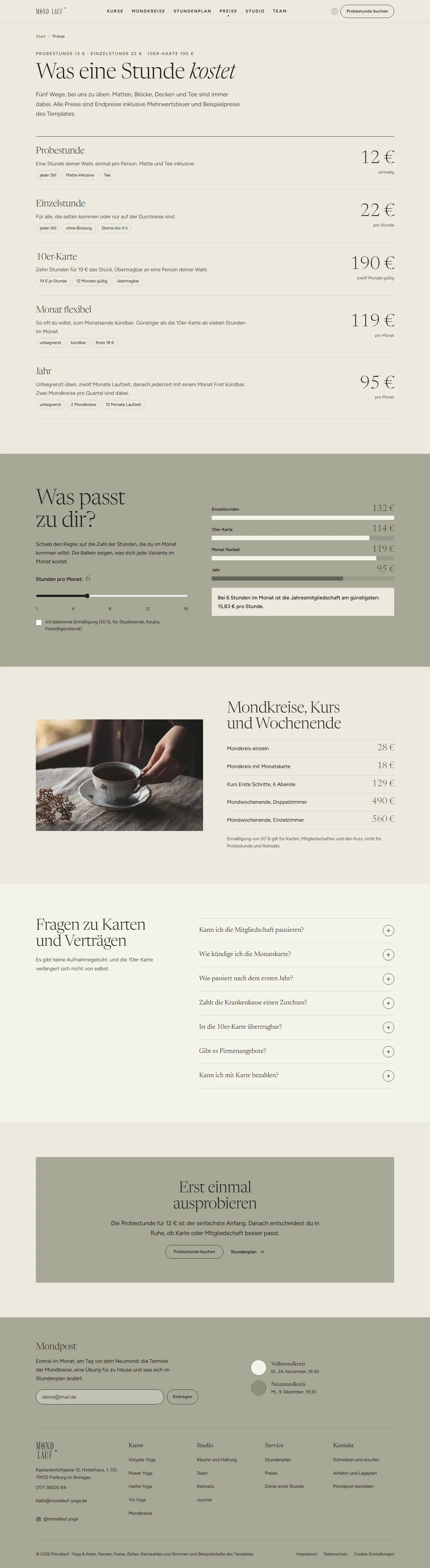 Preise, Unterseite des Templates Mondlauf