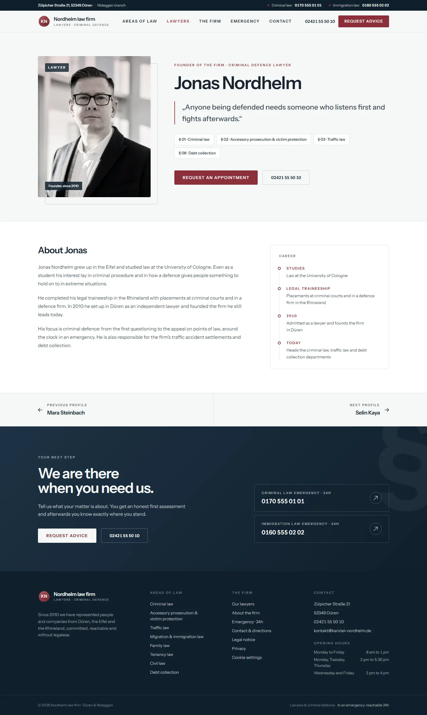 Attorney profile page of the Nordhelm template