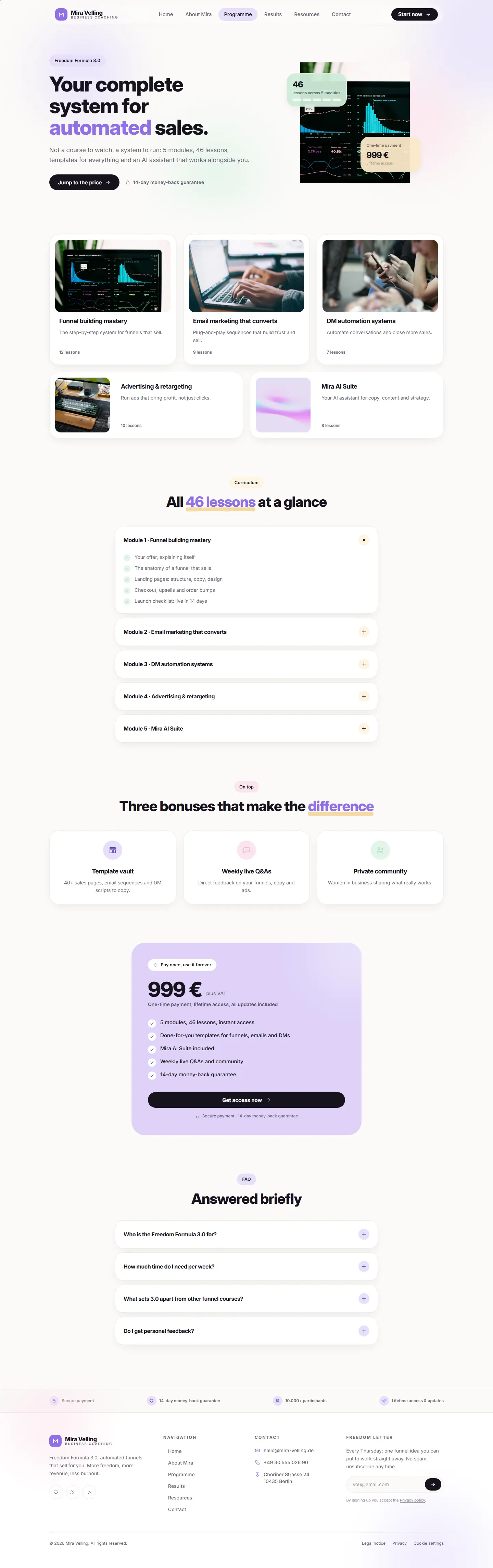Program page of the Velling template