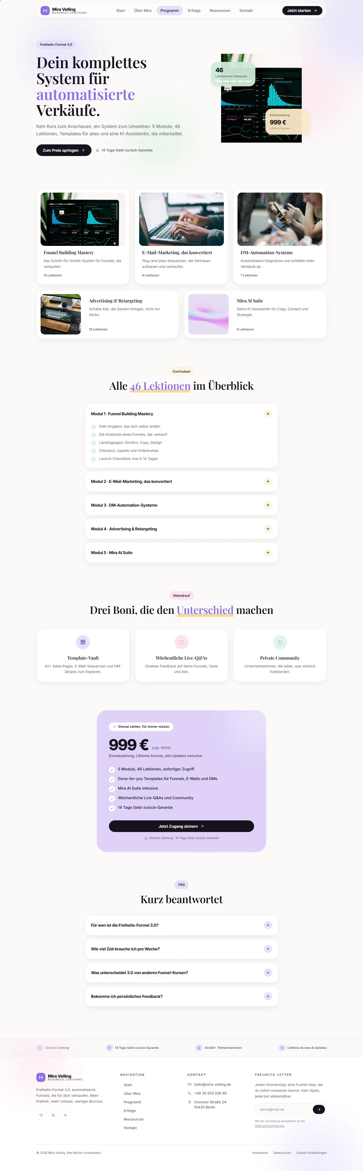 Unterseite des Templates Velling