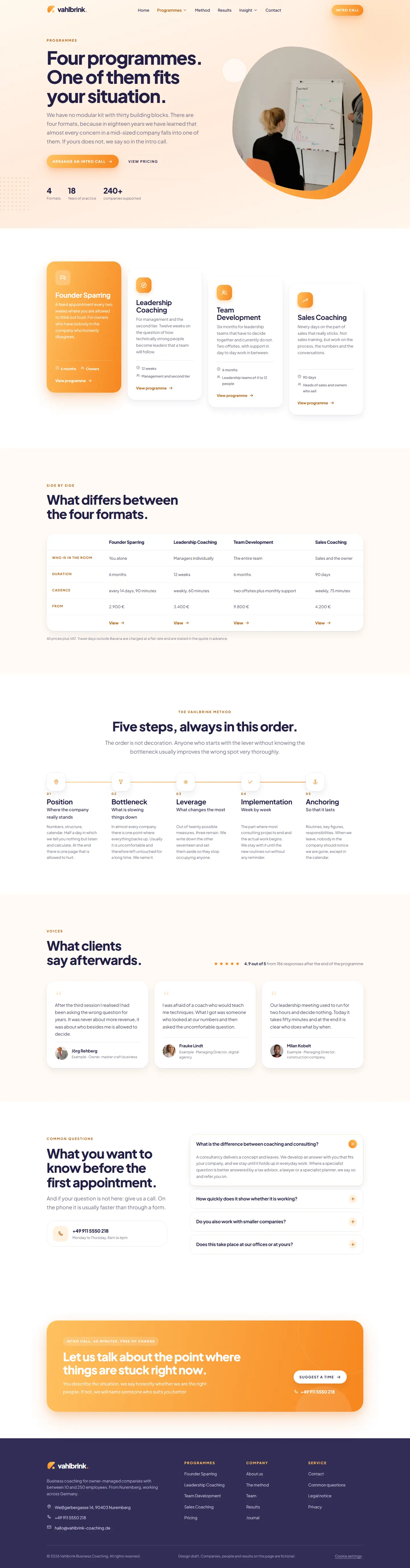 Programmes page of the Vahlbrink template