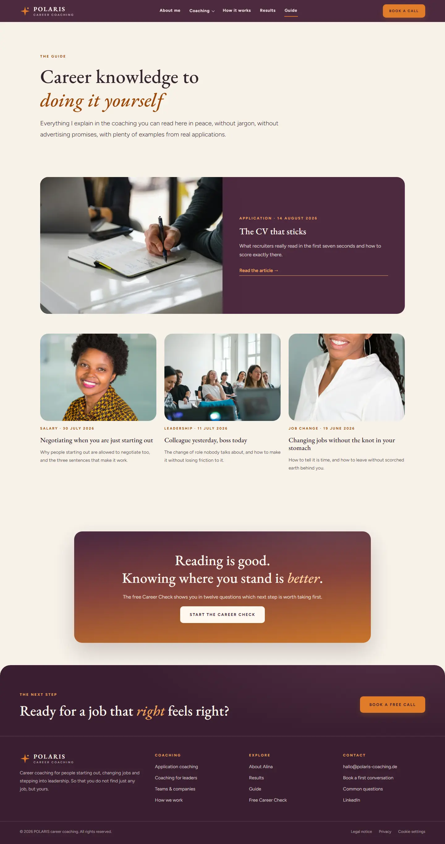 Guide overview with four written articles