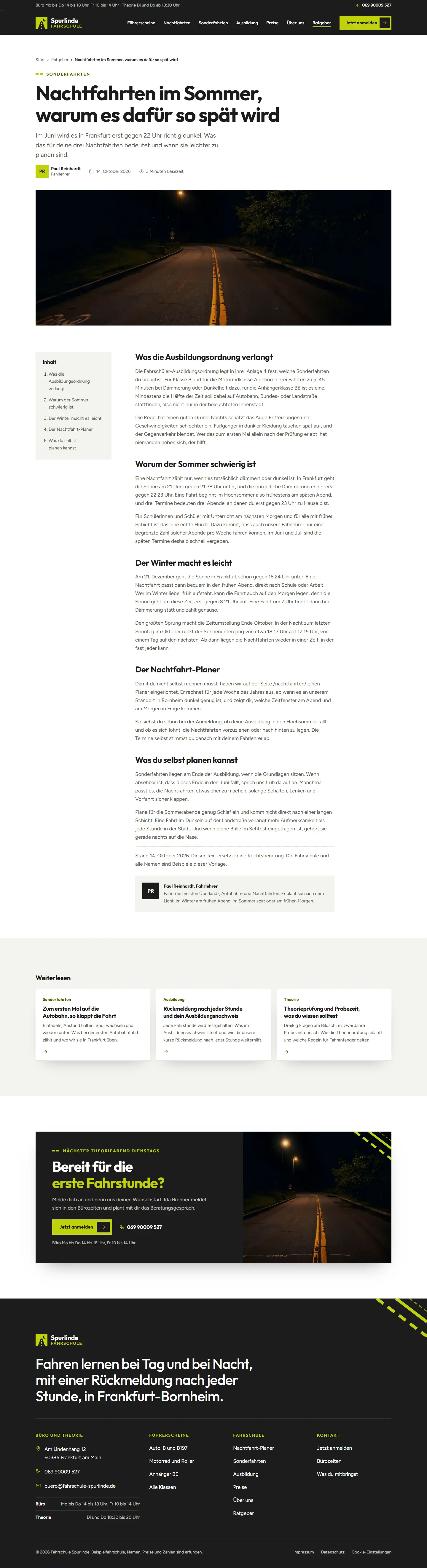 Ratgeber, Unterseite des Templates Spurlinde