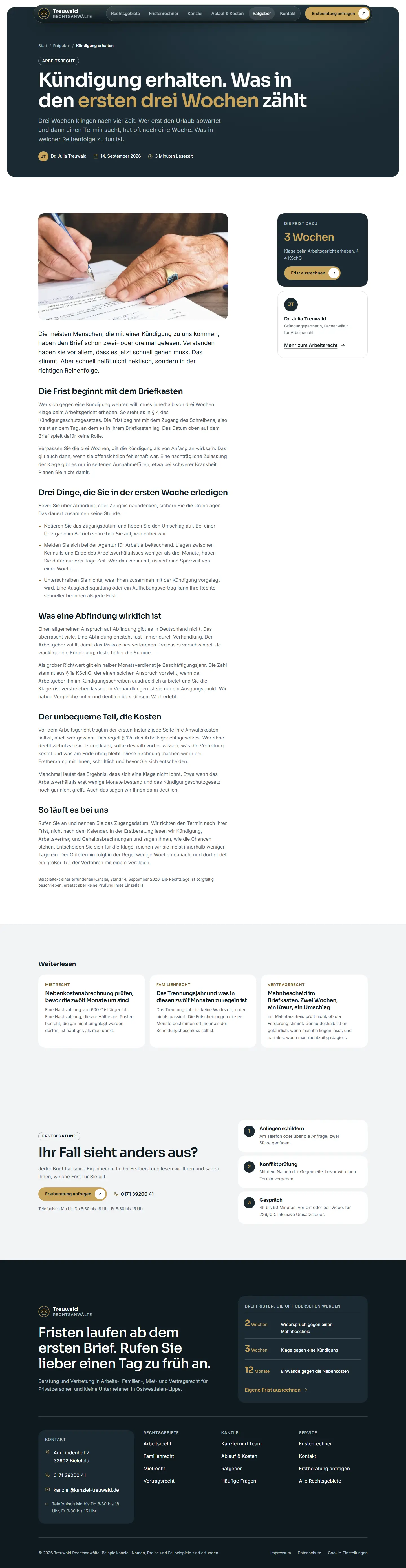 Ratgeber, Unterseite des Templates Treuwald