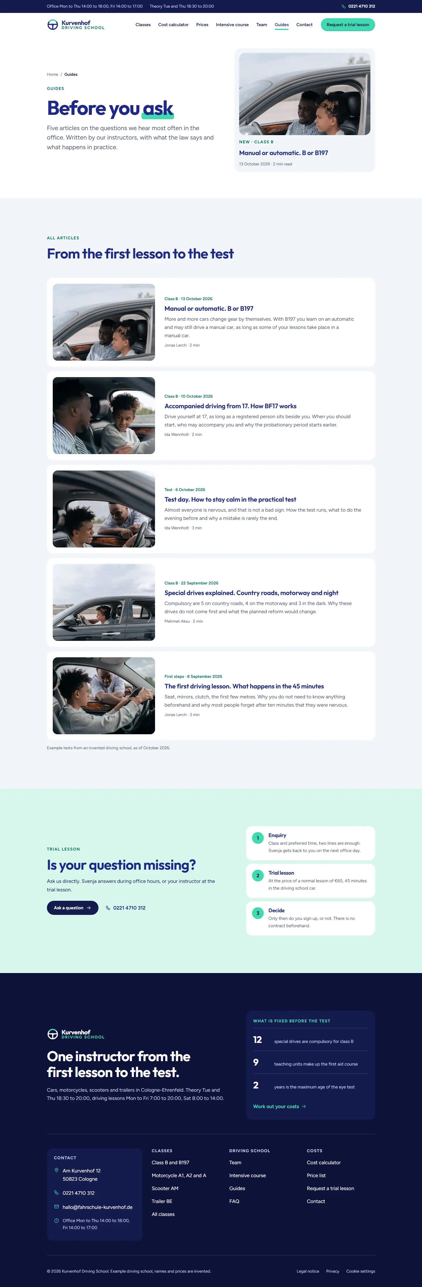 Guides, subpage of the Kurvenhof template