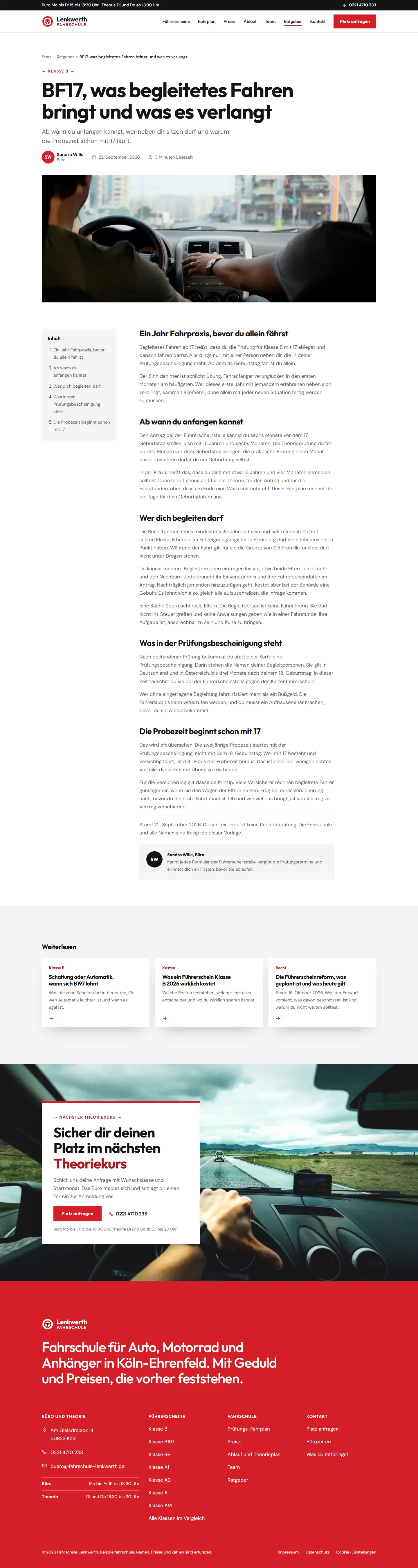 Ratgeber, Unterseite des Templates Lenkwerth