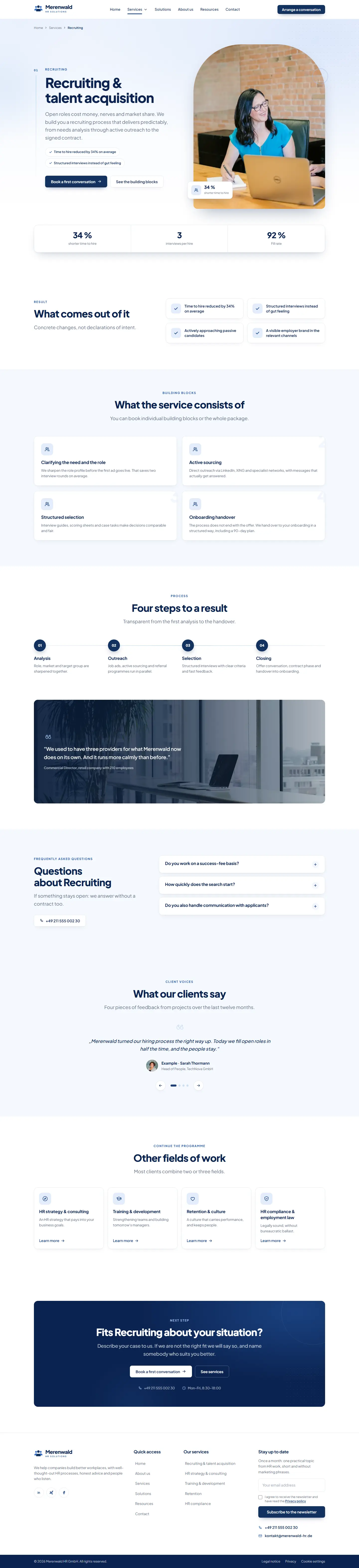 Service detail page of the Merenwald template