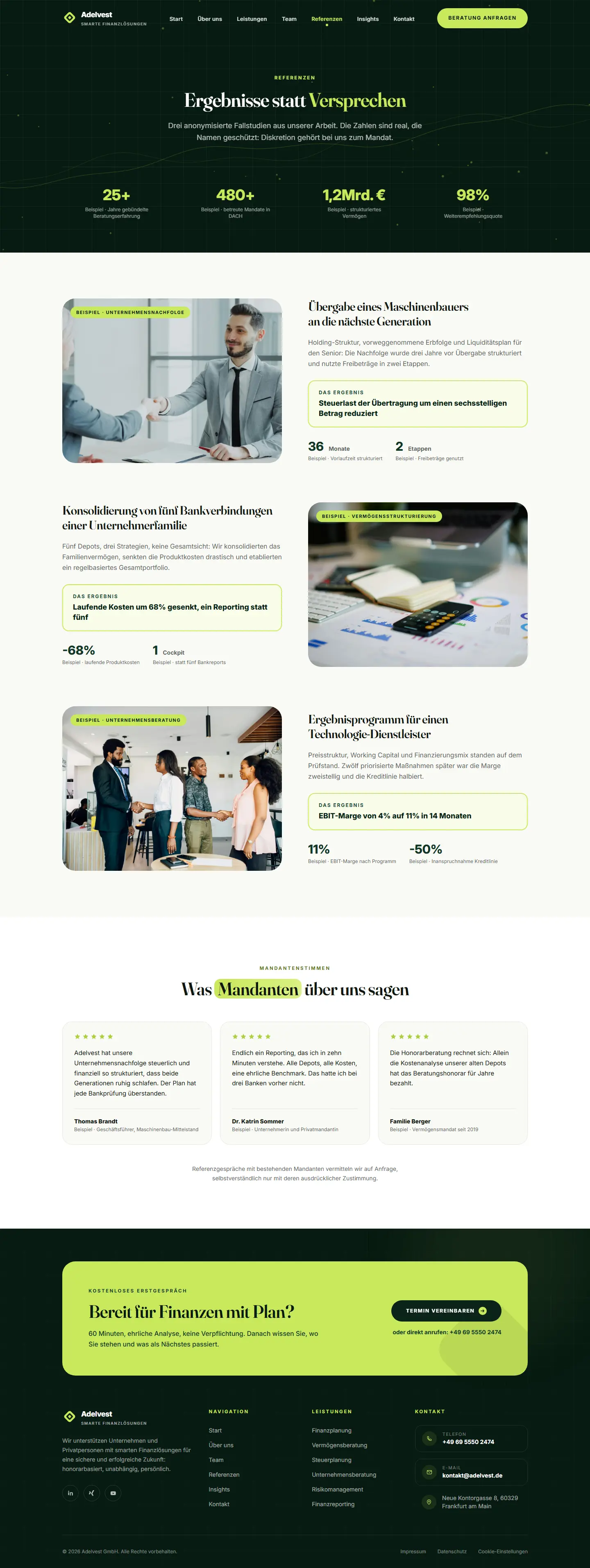 Weitere Unterseite des Templates Adelvest