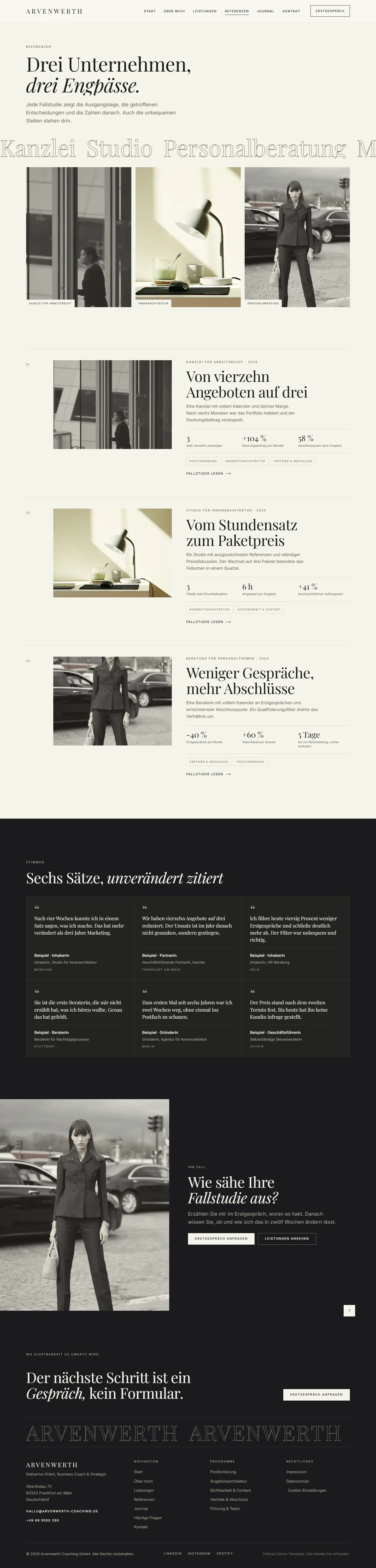 Weitere Unterseite des Templates Arvenwerth