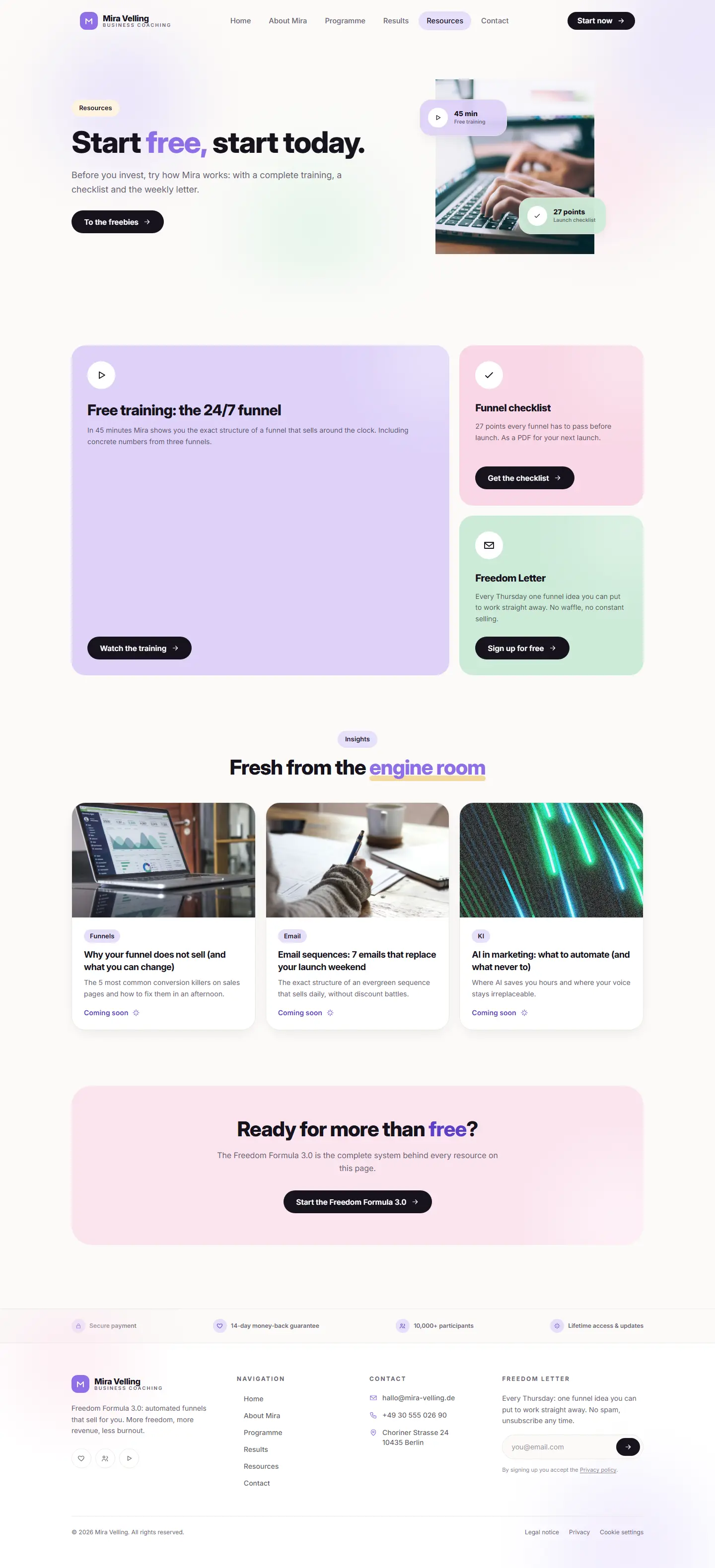 Resources page of the Velling template