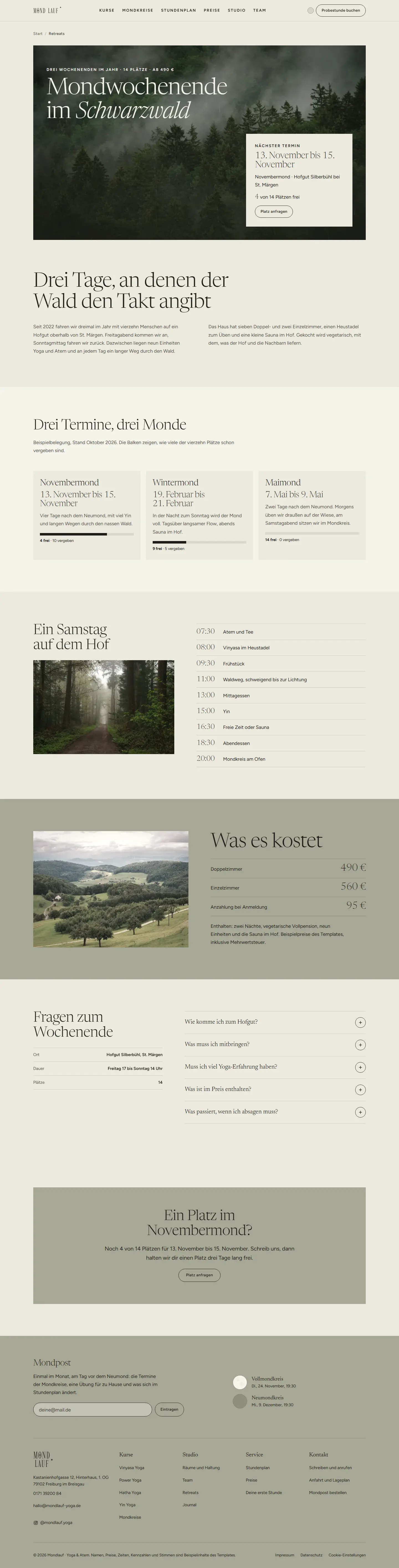 Retreats, Unterseite des Templates Mondlauf