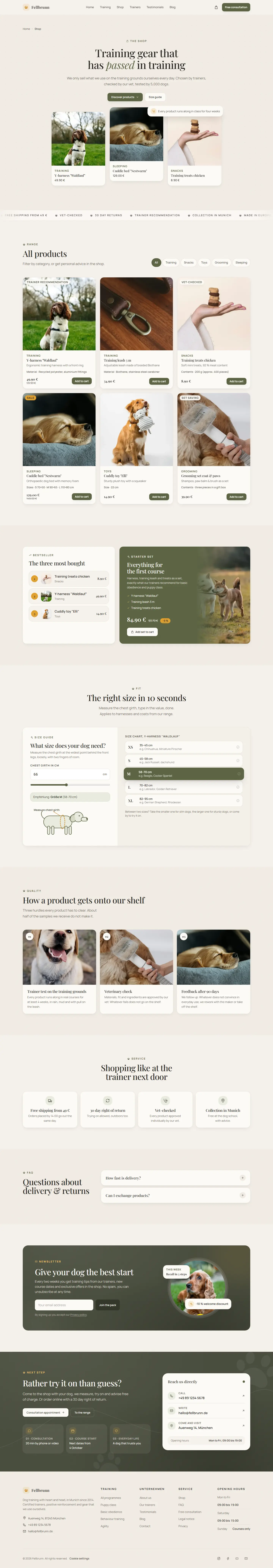 Shop page of the Fellbrunn template with the filter by product group and the starter set of three pieces