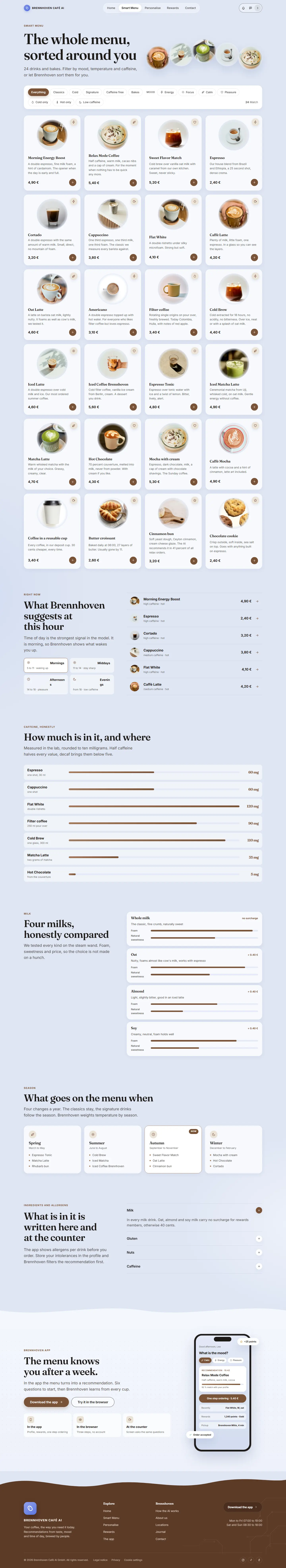 Smart Menu page of the Brennhoven template with the filter bar and the product tiles