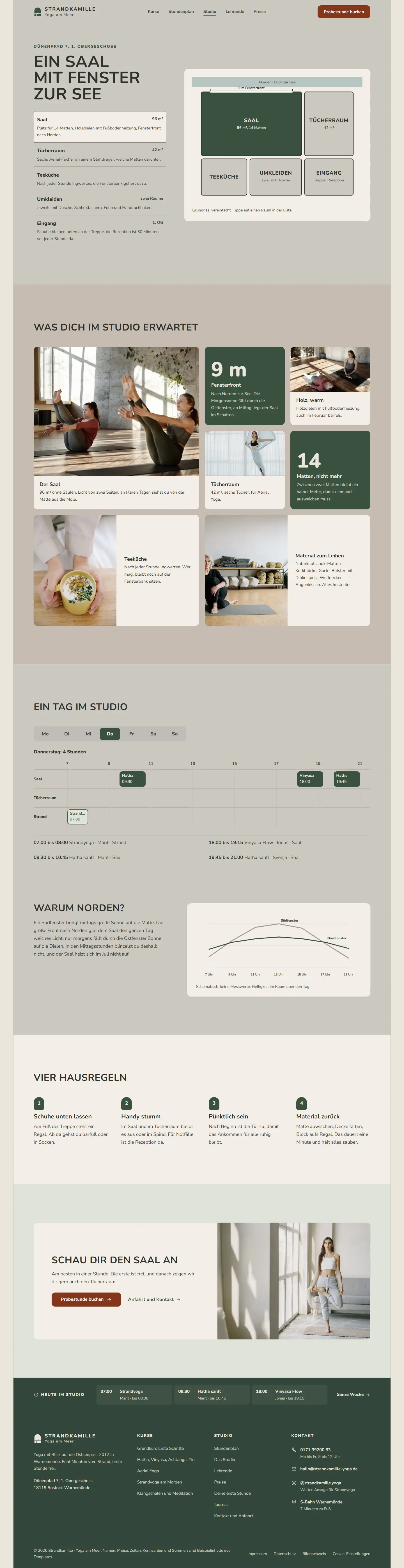 Studio, Unterseite des Templates Strandkamille